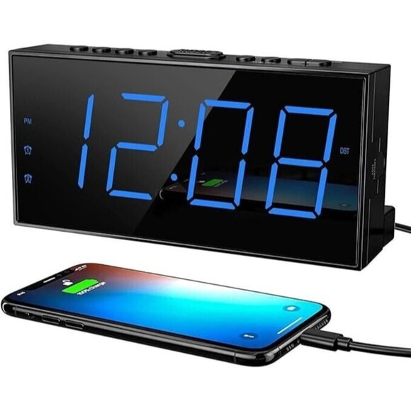 Digital Alarm Clock with USB Charger, Loud Large Display for Heavy Sleepers NEW - Picture 1 of 12